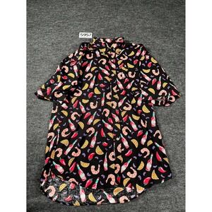 Tabasco Shirt Mens L Black Cotton Shrimp Scampi Print Short Sleeve Button Down